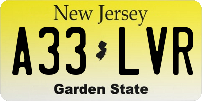 NJ license plate A33LVR