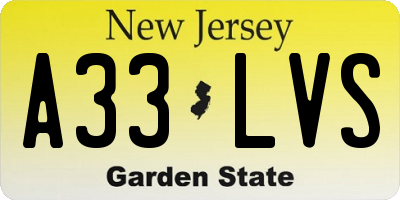 NJ license plate A33LVS