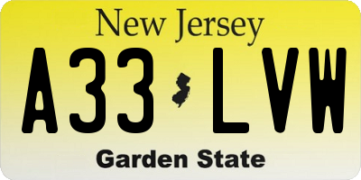 NJ license plate A33LVW