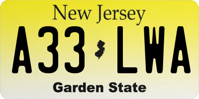 NJ license plate A33LWA