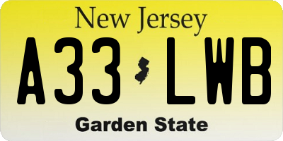 NJ license plate A33LWB