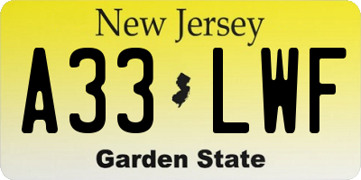 NJ license plate A33LWF