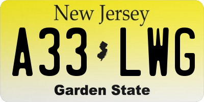 NJ license plate A33LWG