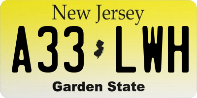 NJ license plate A33LWH