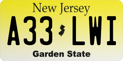 NJ license plate A33LWI
