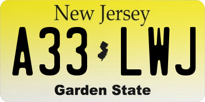 NJ license plate A33LWJ
