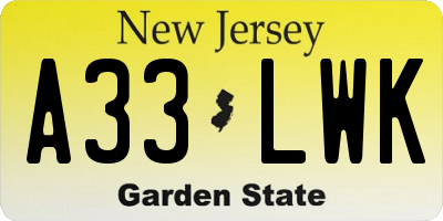 NJ license plate A33LWK