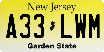 NJ license plate A33LWM