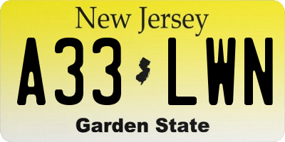 NJ license plate A33LWN