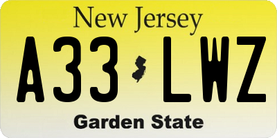 NJ license plate A33LWZ