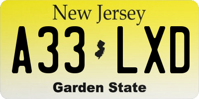 NJ license plate A33LXD