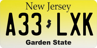 NJ license plate A33LXK