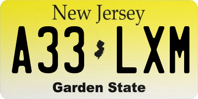 NJ license plate A33LXM