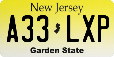 NJ license plate A33LXP