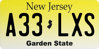 NJ license plate A33LXS