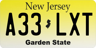 NJ license plate A33LXT
