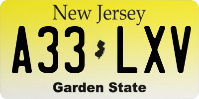 NJ license plate A33LXV