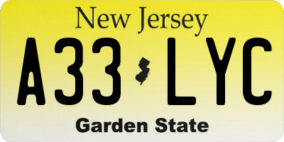NJ license plate A33LYC