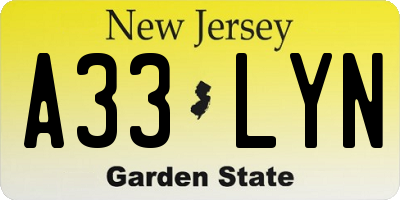 NJ license plate A33LYN