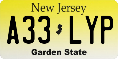NJ license plate A33LYP