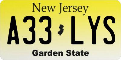 NJ license plate A33LYS