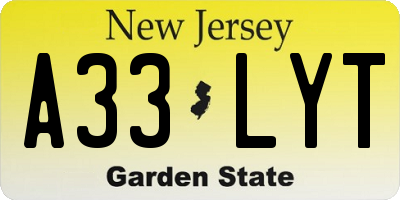 NJ license plate A33LYT