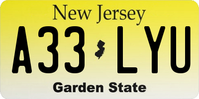NJ license plate A33LYU