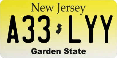NJ license plate A33LYY