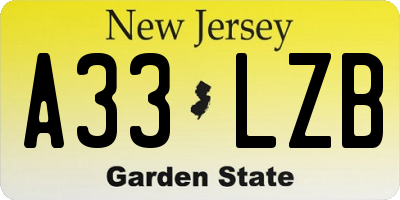 NJ license plate A33LZB
