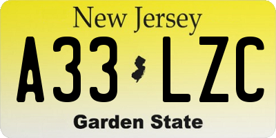 NJ license plate A33LZC
