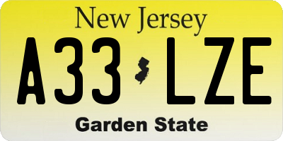 NJ license plate A33LZE