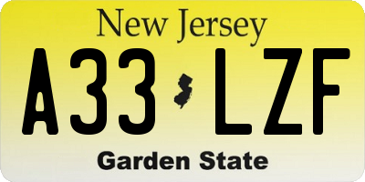 NJ license plate A33LZF