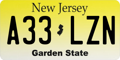 NJ license plate A33LZN