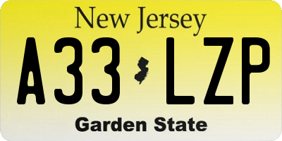 NJ license plate A33LZP