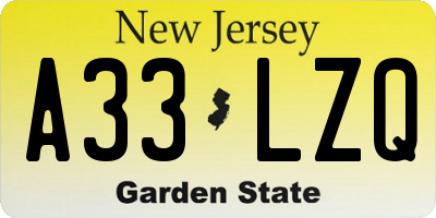 NJ license plate A33LZQ