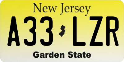 NJ license plate A33LZR