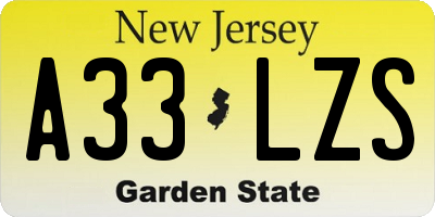 NJ license plate A33LZS
