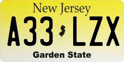 NJ license plate A33LZX
