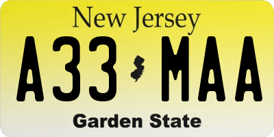 NJ license plate A33MAA