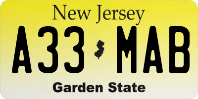 NJ license plate A33MAB