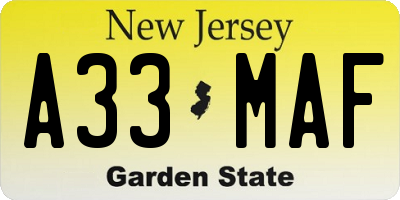 NJ license plate A33MAF