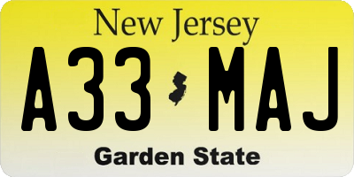 NJ license plate A33MAJ