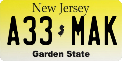 NJ license plate A33MAK