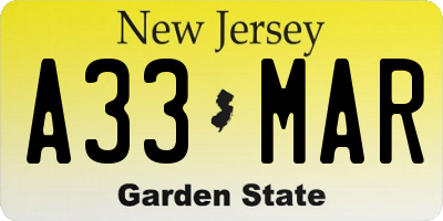 NJ license plate A33MAR
