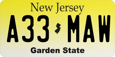 NJ license plate A33MAW