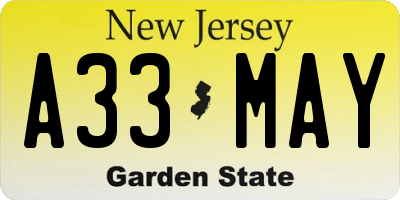 NJ license plate A33MAY