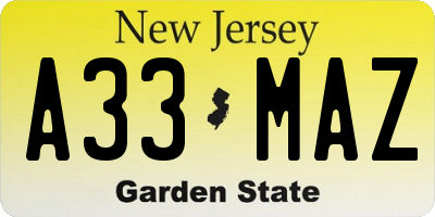NJ license plate A33MAZ
