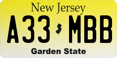 NJ license plate A33MBB