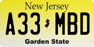 NJ license plate A33MBD