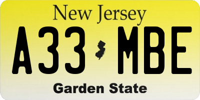NJ license plate A33MBE